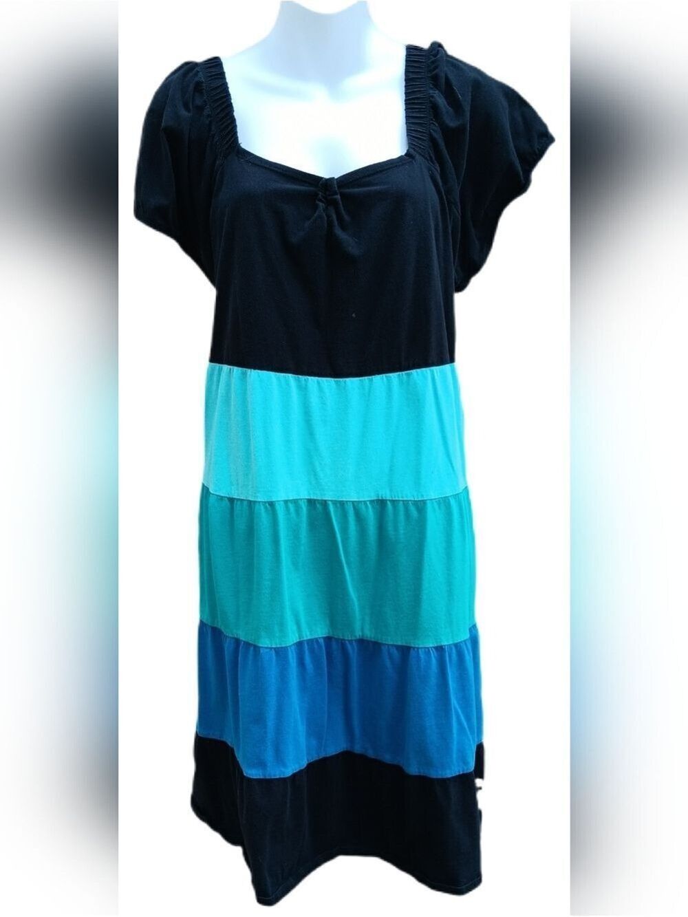 Fashion Bug Sweetheart Neckline Short Sleeve Dress Colorblock 2X